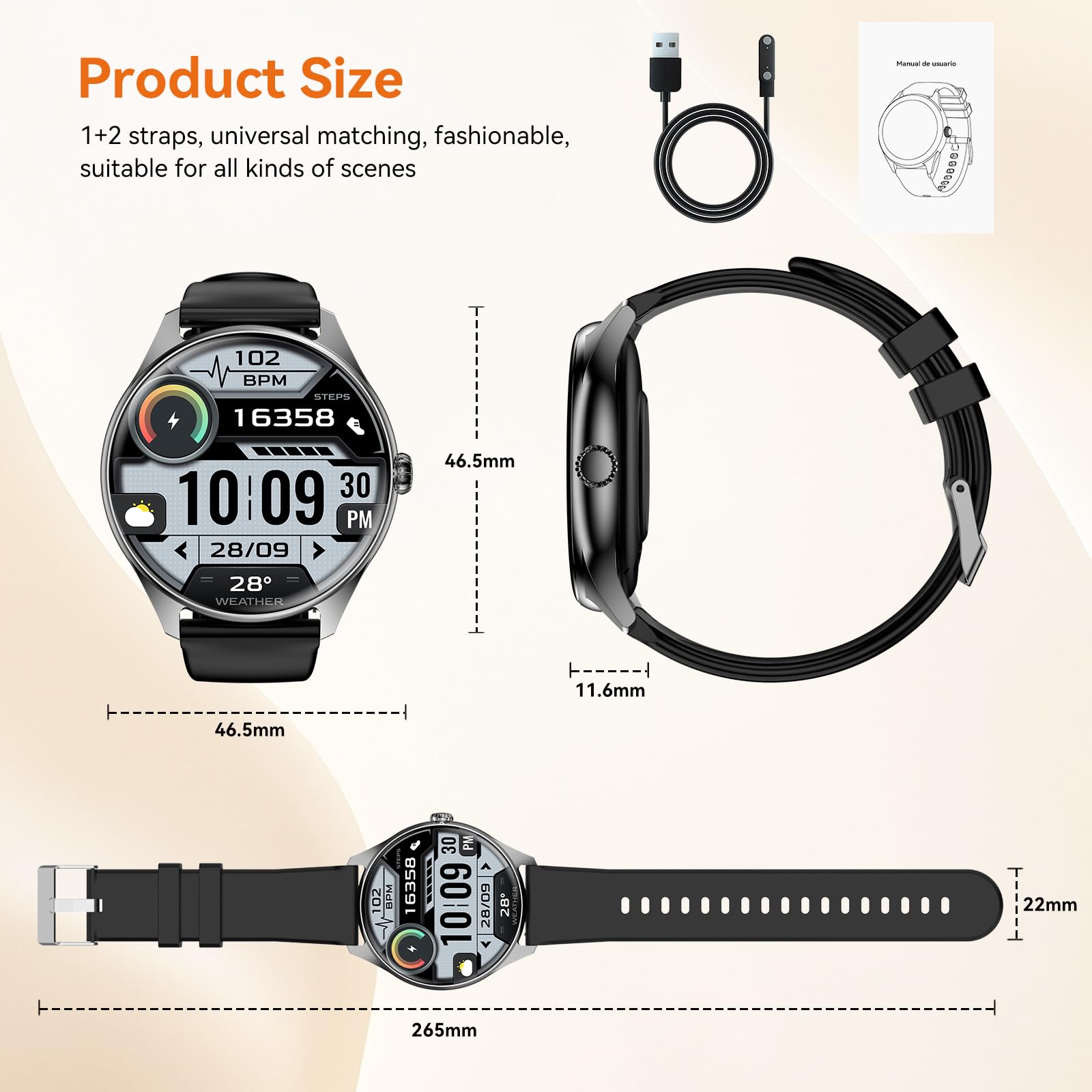 Smart Watches for Men Women, 1.43" AMOLED Display Smartwatch with 7-Day Battery, 120+ Sport Modes, Bluetooth Calls, Heart Rate/Sleep Monitor, IP68 Waterproof for iPhone Android Compatible (Black)