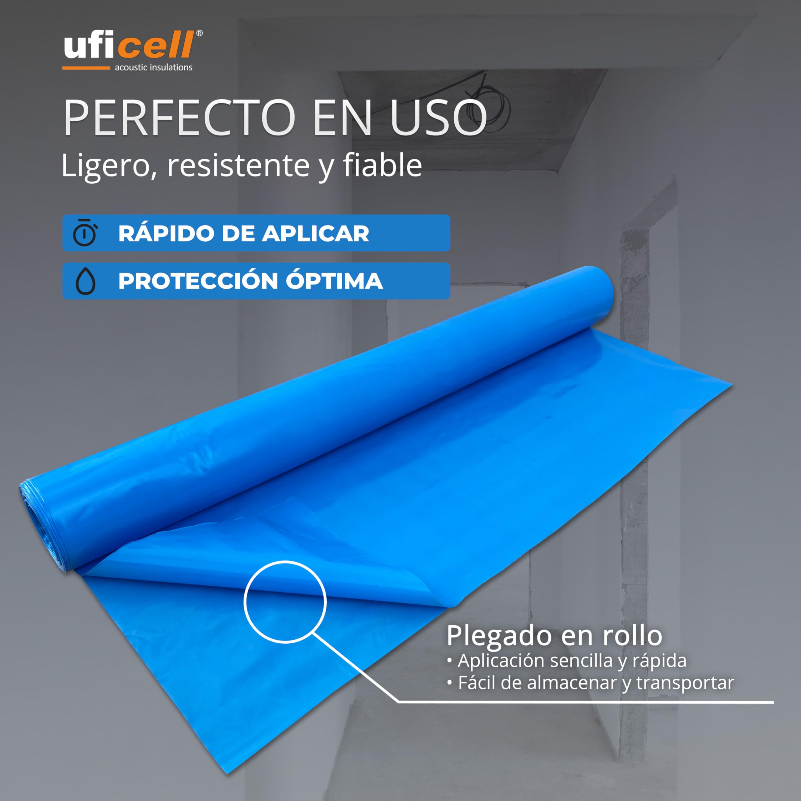 Película de barrera de vapor uficell Aqua-Stopp azul Película de construcción Película de PE de 0,13 mm de grosor para suelos laminados y de parquet con mayor humedad residual (50 m² - 25 x 2)