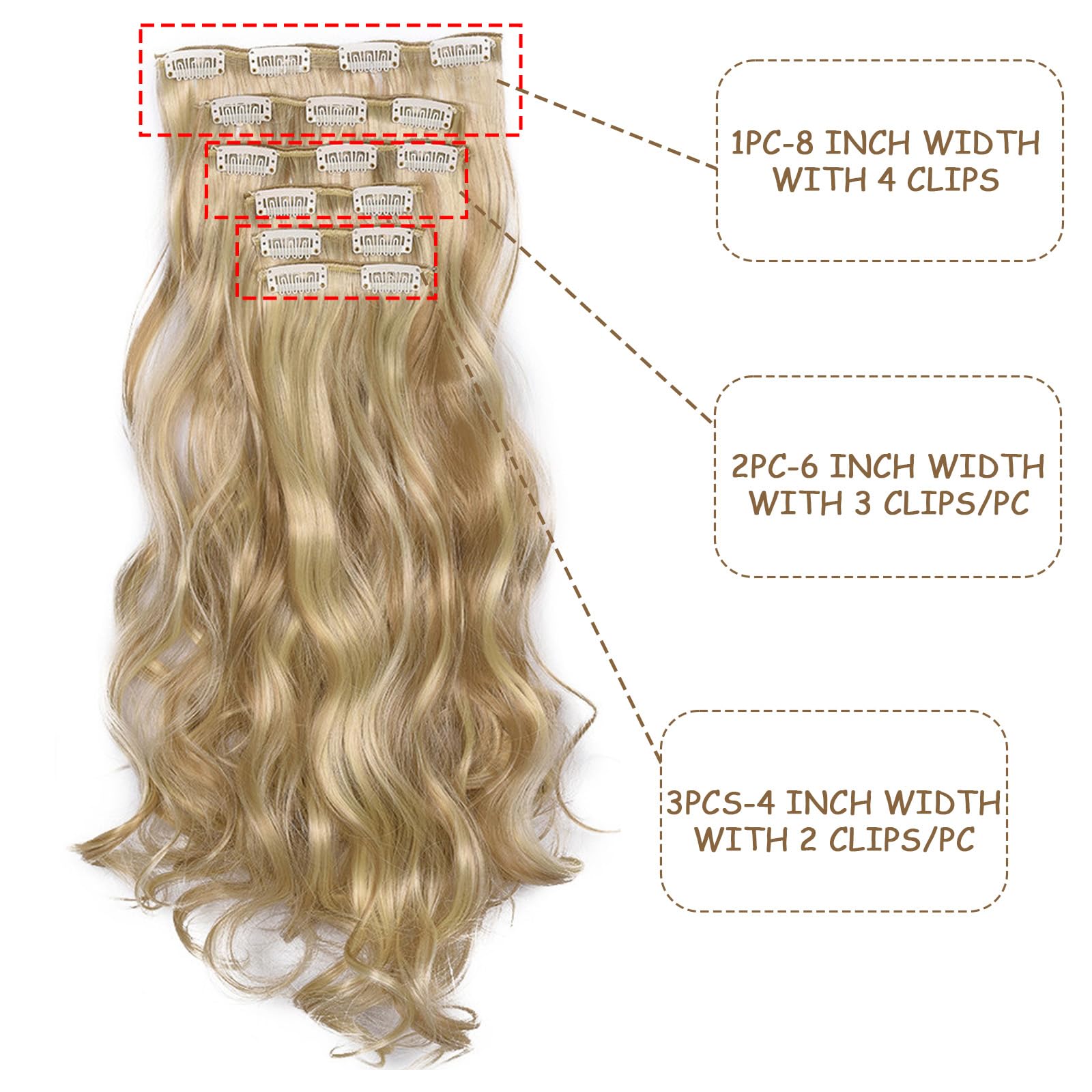 AYNKH Mixed Blonde Clip in Hair Extensions, 6PCS Long Curly Wavy Hair Extensions with Layered Clips - Image 4