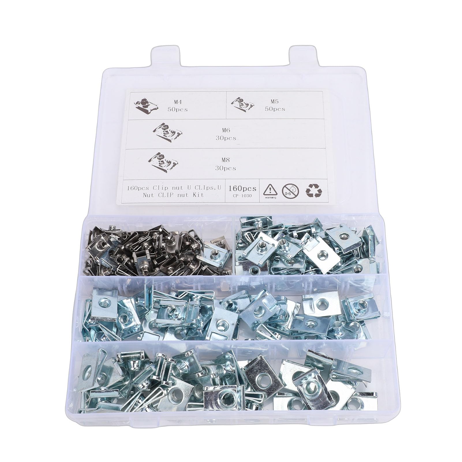 Sortiment an extrudierten U-Muttern, 160 Stück, Größe M4, M5, M6, M8, Stahl, U-Typ-Muttern-Clip für Armaturenbrett-Tür-Innenraum, langlebige, korrosionsbeständige