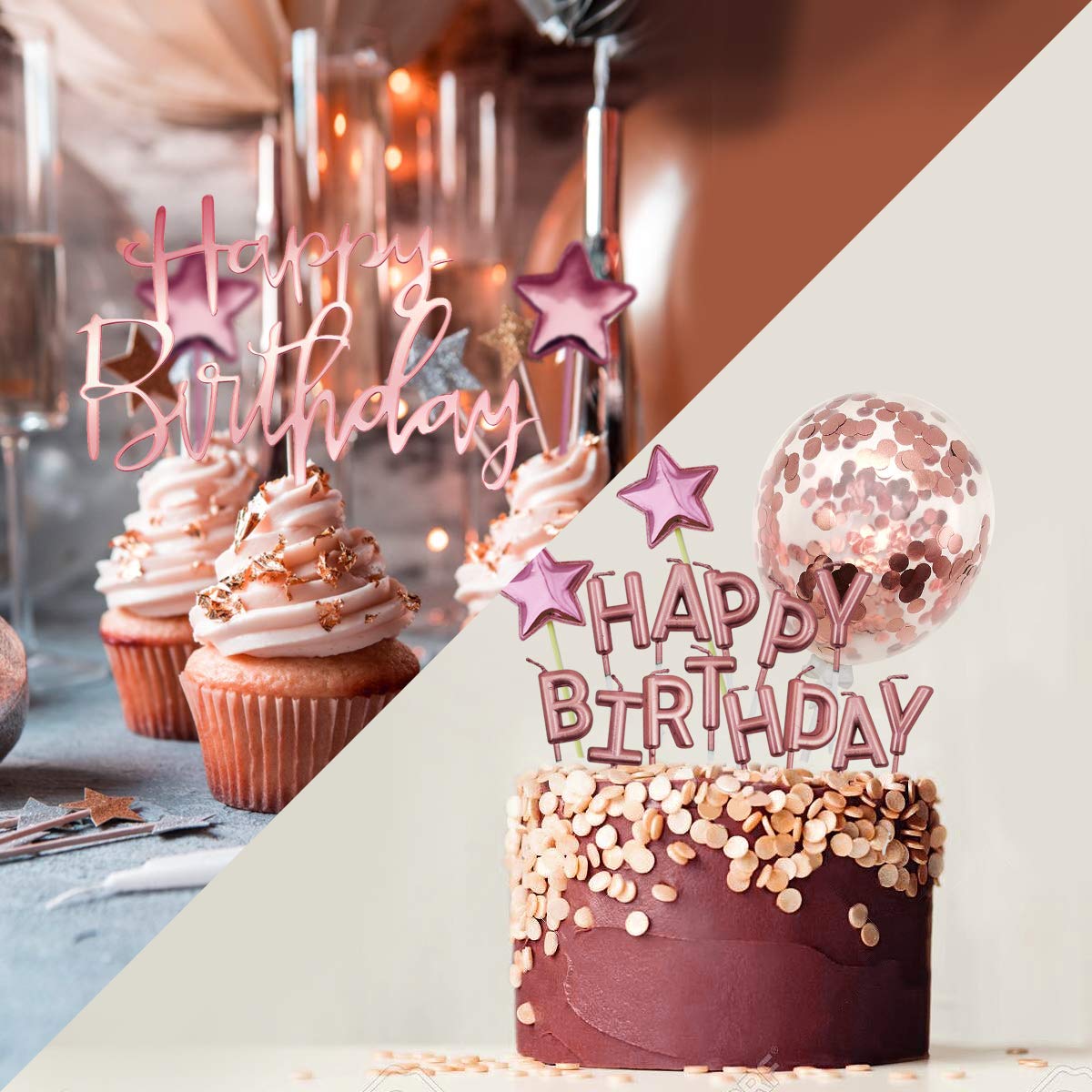 iZoeL Rose Gold Cake Decoration Rose Gold Happy Birthday Candles Happy