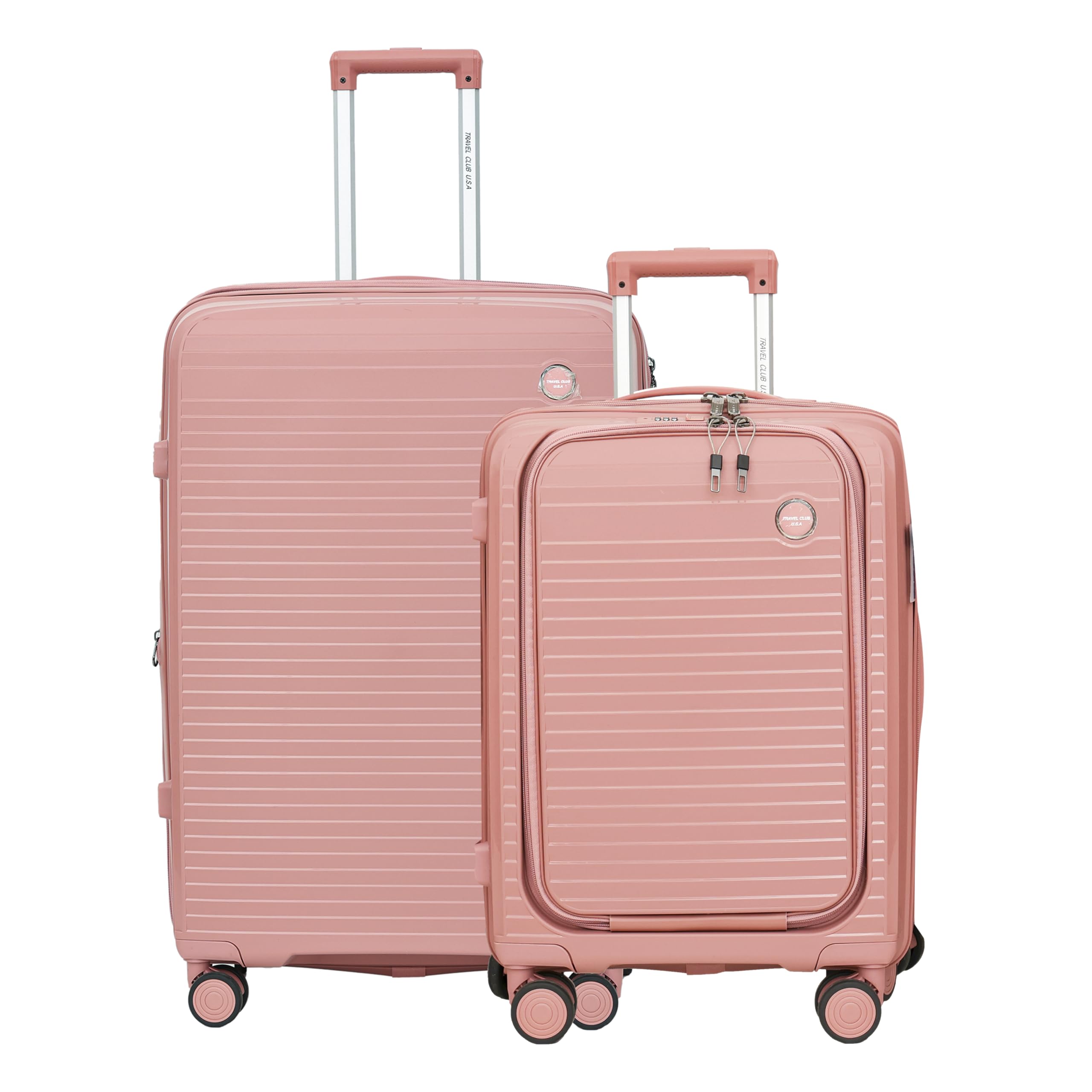 TRAVEL CLUB USA- FOLD PRO 2 Pc Set 55 cms & 65 cms- Small and Medium Polypropylene (PP) Hard Sided 8 Wheels 360 Degree Rotation Luggage Set/Suitcase Set/Trolley Bag Set, Rose Gold