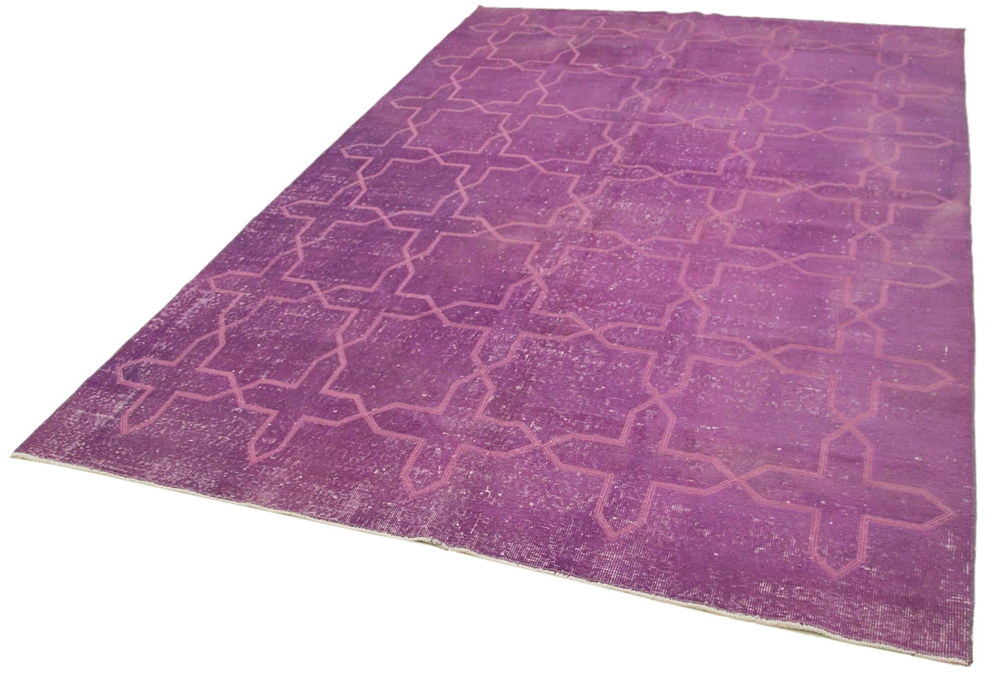 67 x 100 - 201 x 304 Cm Geometric Carpet Purple Geometric Bohemian Wool Cotton Handmade Handknotted Vintage