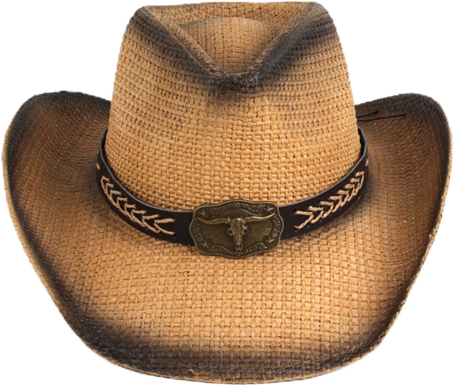 Cowboy Hats for Women, Brown Straw Cowgirl Outfits, Western Wide Brim Sun Hats with Chin Strap