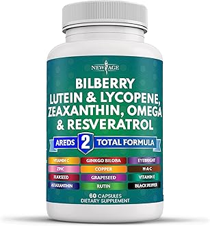 NEW AGE Eye Health Vitamins with Bilberry Lutein & Zeaxanthin Lycopene Resveratrol Grape Seed Astaxanthin - Eye Vitamin - 60 Count
