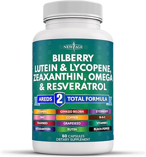 Miniatura 8 de NEW AGE Vitaminas para la salud ocular con arándano 300mg, luteína y zeaxantina 40mg, licopeno 40mg, resveratrol 100mg, extracto de semilla de uva