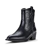 Vepose Women's 9816 Cowboy Boots Ankle Western Short Cowgirl Embroidered Round Toe Low Heel Booties with Side Zipper