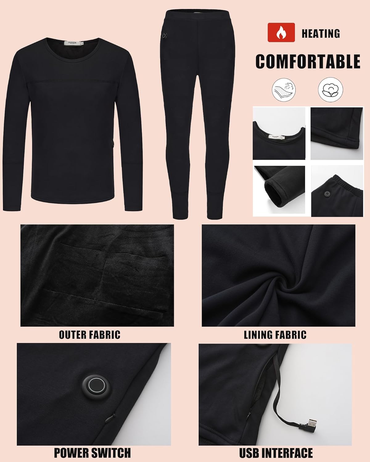 Electric Heated Thermal Underwear Set with 28 Heating Zones &app Remote Temperature Control for Skiing, Hunting