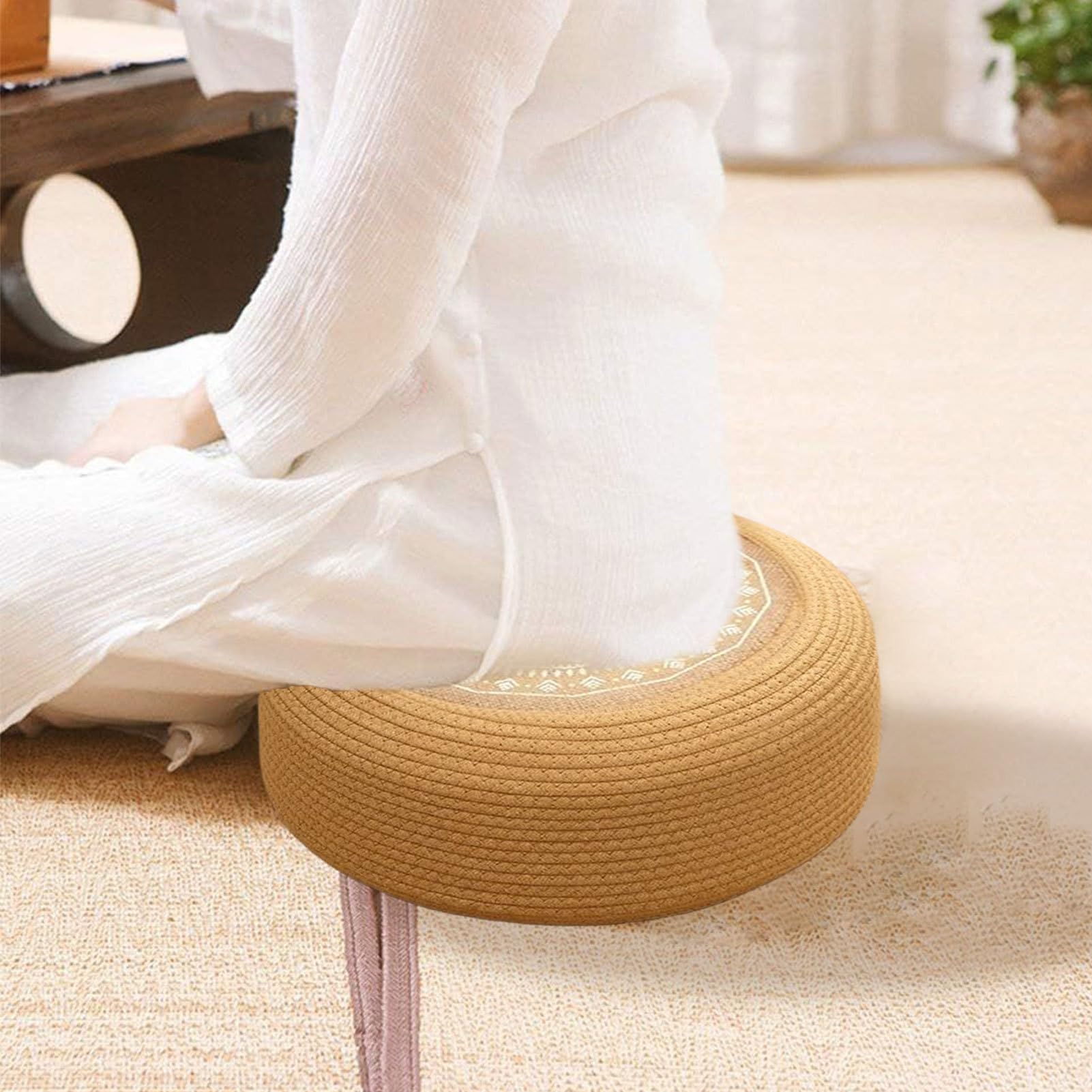 Cuscino Da Meditazione Per Pavimento Cuscini Meditazione Per Sedersi A | Tappetino Traspirante Tessuto A Mano Stile Giapponese Con Poggiapiedi Per Yoga Meditazione Zen E Relax