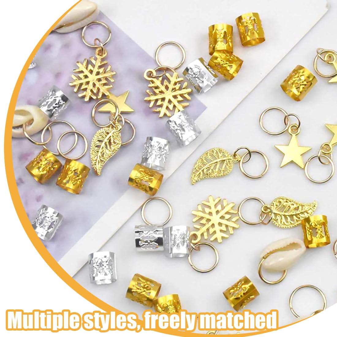 XUKZIMA 80 Pcs Hair Beads for Braids Hair Jewelry Rings Gold Hair Accessories Hair Cuffs and Braid Rings Hair Charms Dreadlock Accessories FOR Girl Women Men Hair Braids Decoration - Image 4