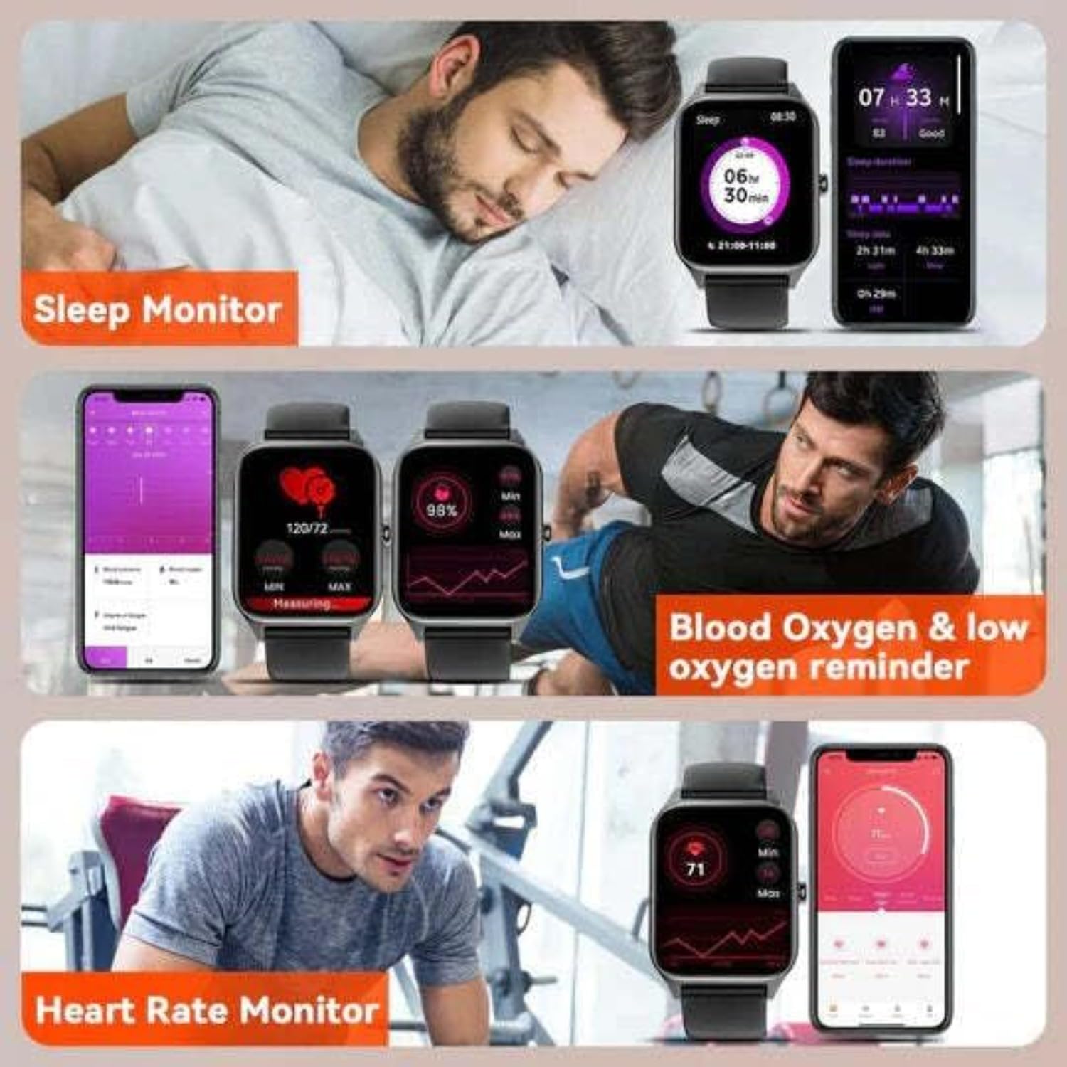 Cozey Maison GLUCOWATCH HD Pantalla Táctil, Monitorea Pasos Calorías Sueño, Modos Deportivos, Notif Bluetooth, Impermeable Ligero para Hombre Mujer Diario (Negro)