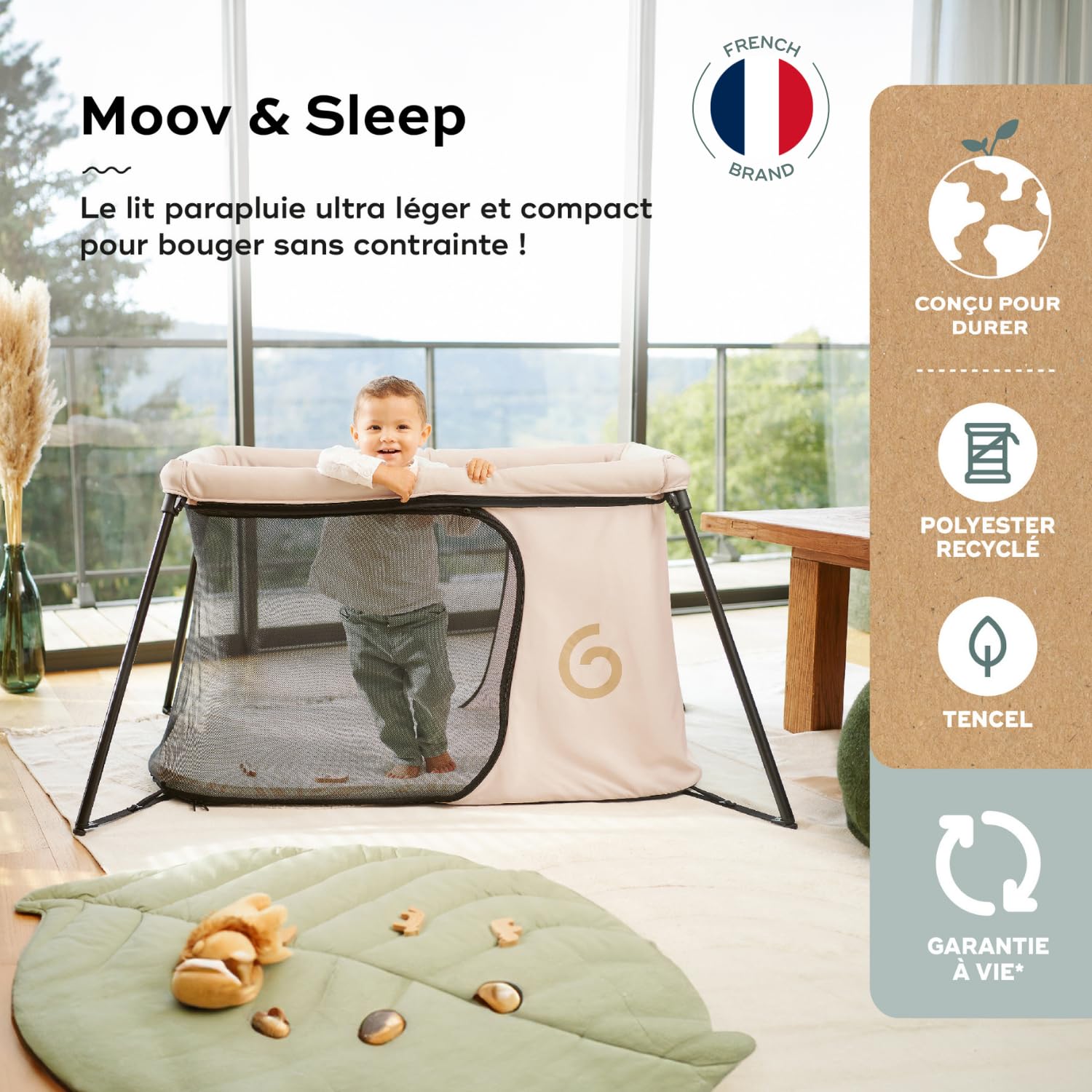 Babymoov Lit parapluie Moov,Sleep-Ultra Compact et Leger(<5kg)-Montage et Pliage rapide-Dès la Naissance et jusqu'à 4 ans-Evolutif en Aire de jeux-Confortable(densité matelas de 25kg/ms)-Garanti à vie