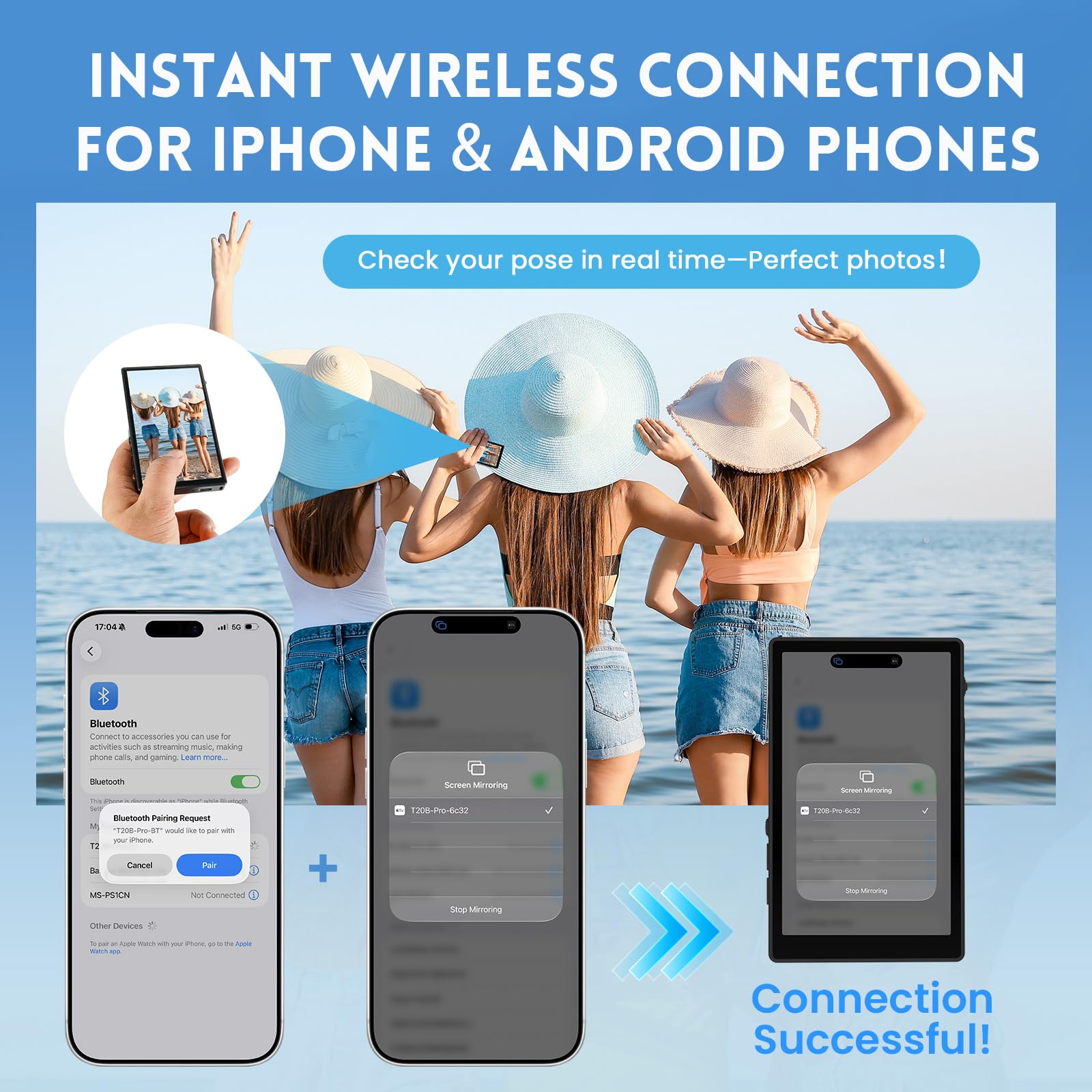 Schermo per selfie per iPhone e Android, con touchscreen, monitor magnetico per selfie Vlog, altoparlante integrato, mirroring in tempo reale, per selfie iPhone, YouTube, Vlog, Live Streaming