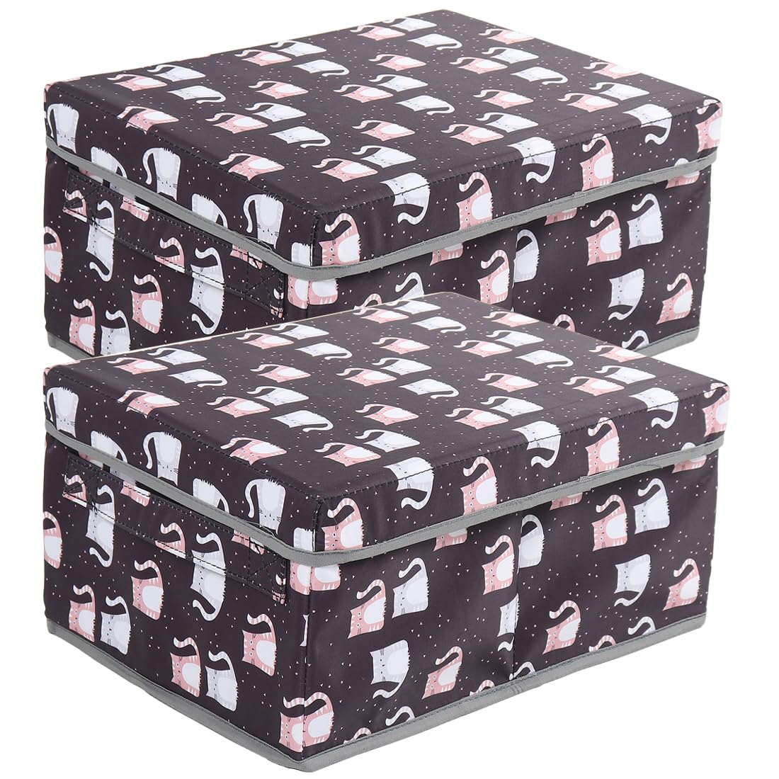 MOMMY BABY LUV Premium Foldable Storage Bin with Lid Durable Construction, Modern Design, and Spacious Capacity. (Pack of 2, Cat Print Black)