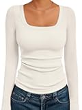 Womens Long Sleeve Shirts Square Neck Tops Ribbed Knit Basic Teen Girls Crop Tops Fall Outfits Fashion Clothes 2025