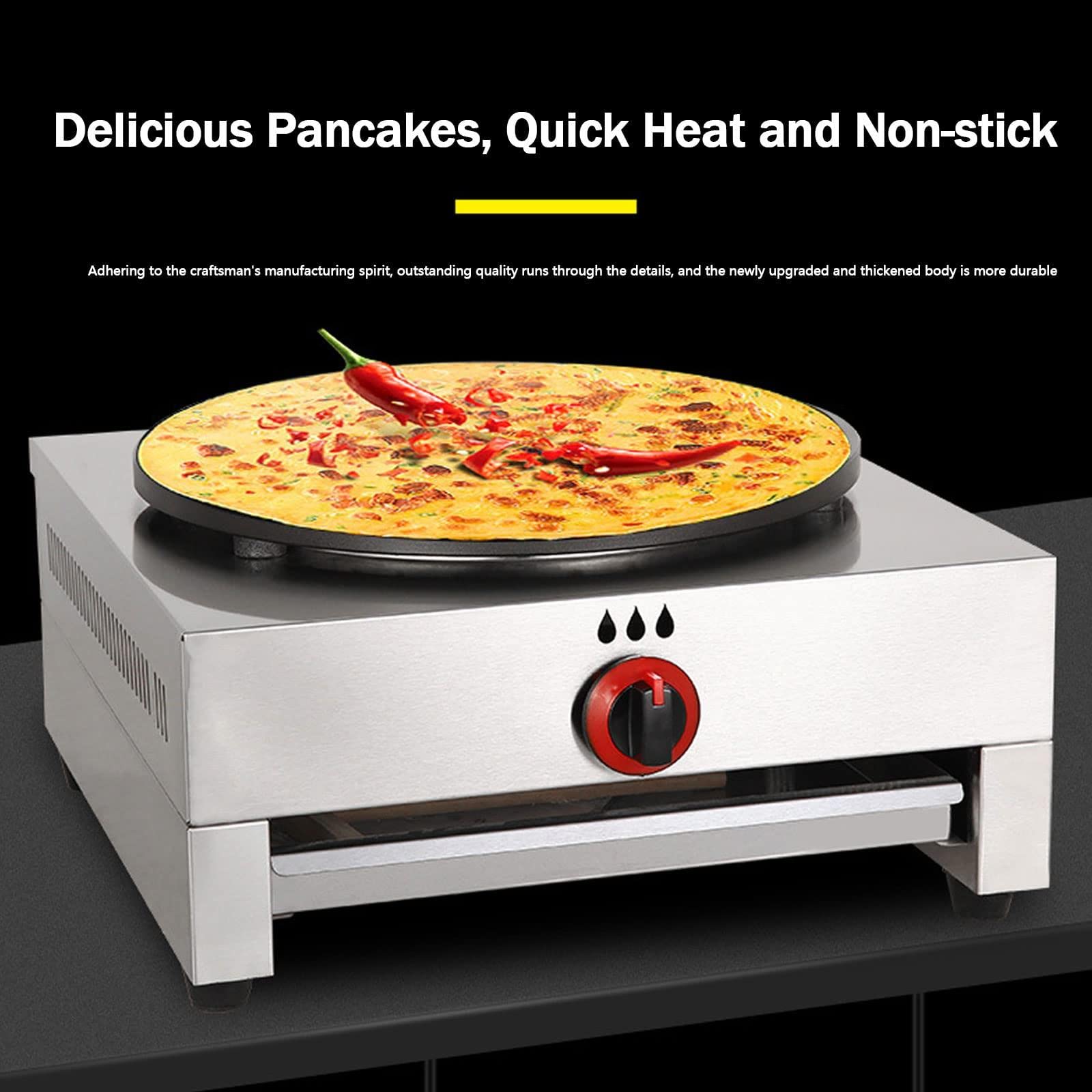 Crepera Profesional, panquequera y crepera con Placas de Hierro Fundido de 40 cm, Plancha Profesional para Hacer Crepes, panqueques, Huevos, Tortillas y Hamburguesas.