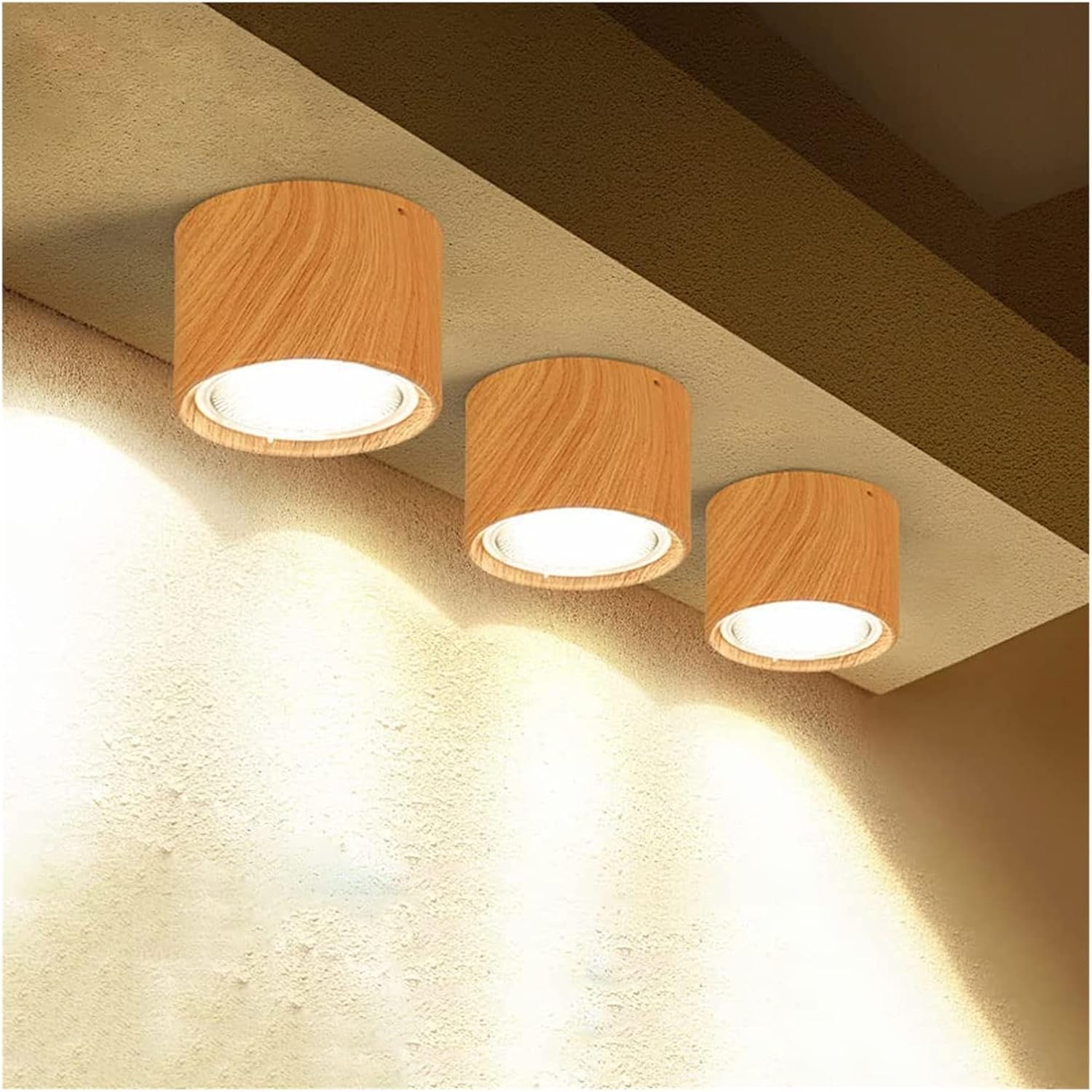2 Pcs Spotlight Surface Mount Downlight Accent Spot Lamp, 5W LED Cylinder Ceiling Spot Lighting Fixture, Directional Ceiling Spotlights for Living Room Corridor(Wood-6000k)