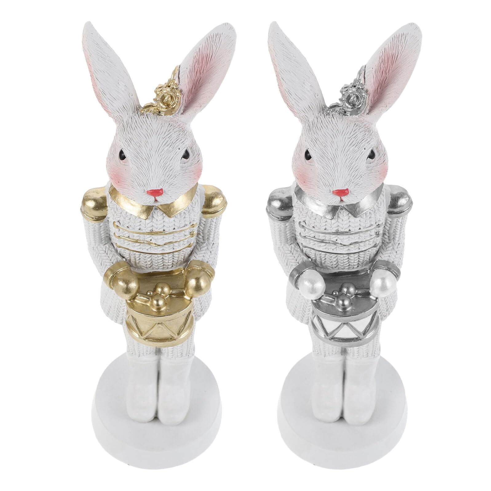 DOITOOL 2 Stück Osterhasen Dekoration aus Robustem Kunstharz Farbbeständige Hasen Nussknacker Figur in Gold und Silber Tisch und Kaminsims Ornament für Frühlings und Osterdeko