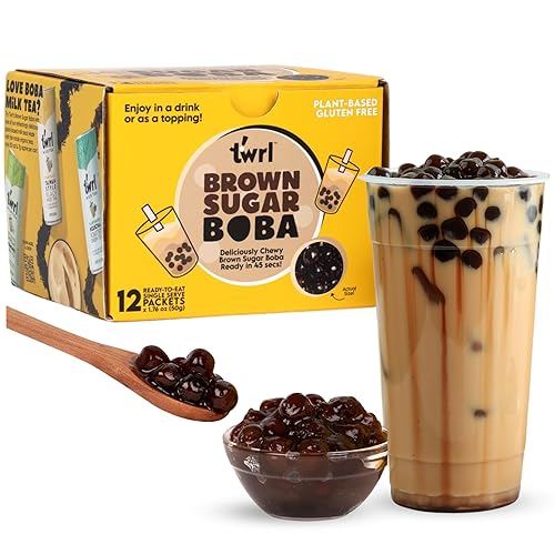 Brown Sugar Boba 12 Pack Box - Instant - Ready in less than 1 Minute - Plant-Based - 12 Count (Pack of One)