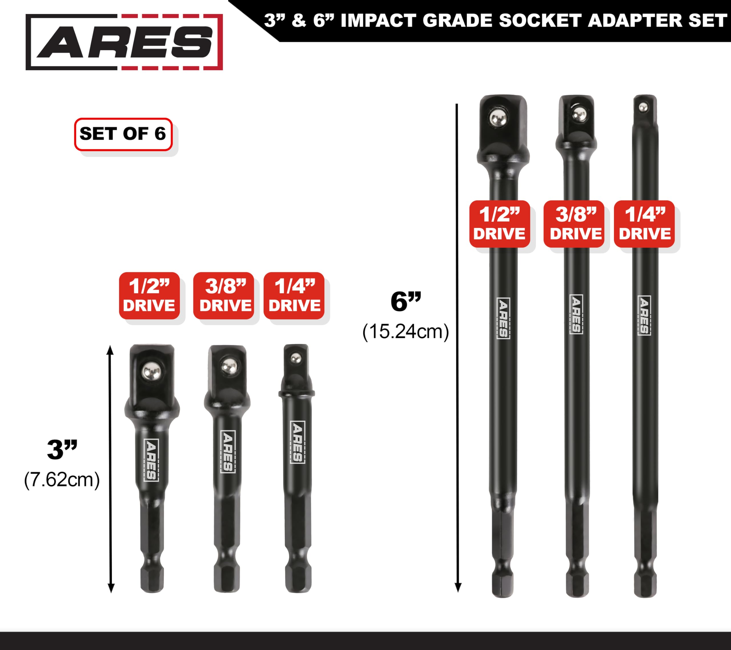 ARES 70382-6-Piece 3-Inch and 6-Inch Impact Grade Socket Adapter