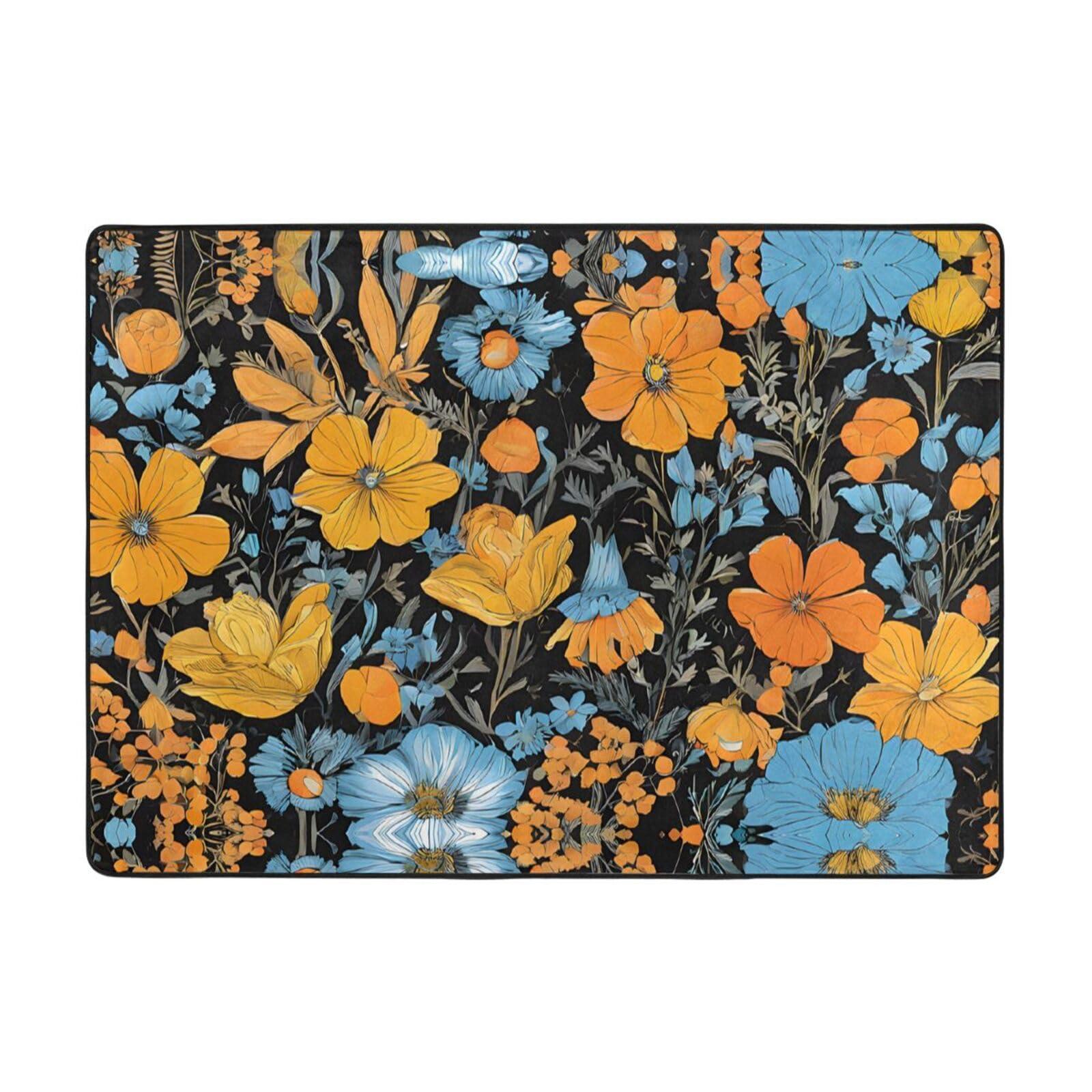 Hippie Pattern Print Living Room Anti Slip and Absorbent Carpet, Indoor Bedroom Bed Floor Mat, Ultra Soft Washable Carpet 80x58 in