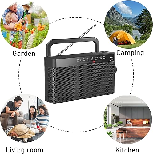 Miniatura 6 de Goodes Radio AMFM portátil con la mejor recepción, funciona con pilas y radio transistor alimentada por USB, altavoz, perilla grande y conector para