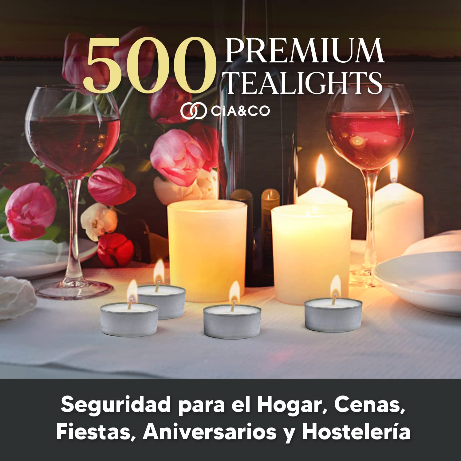 Pack Cia&Co 500 Velas de te 4 Horas. Velas Blancas Redondas sin Aroma y 100% Parafina. Diámetro 38 mm, Ideal Hostelería Sin Olor