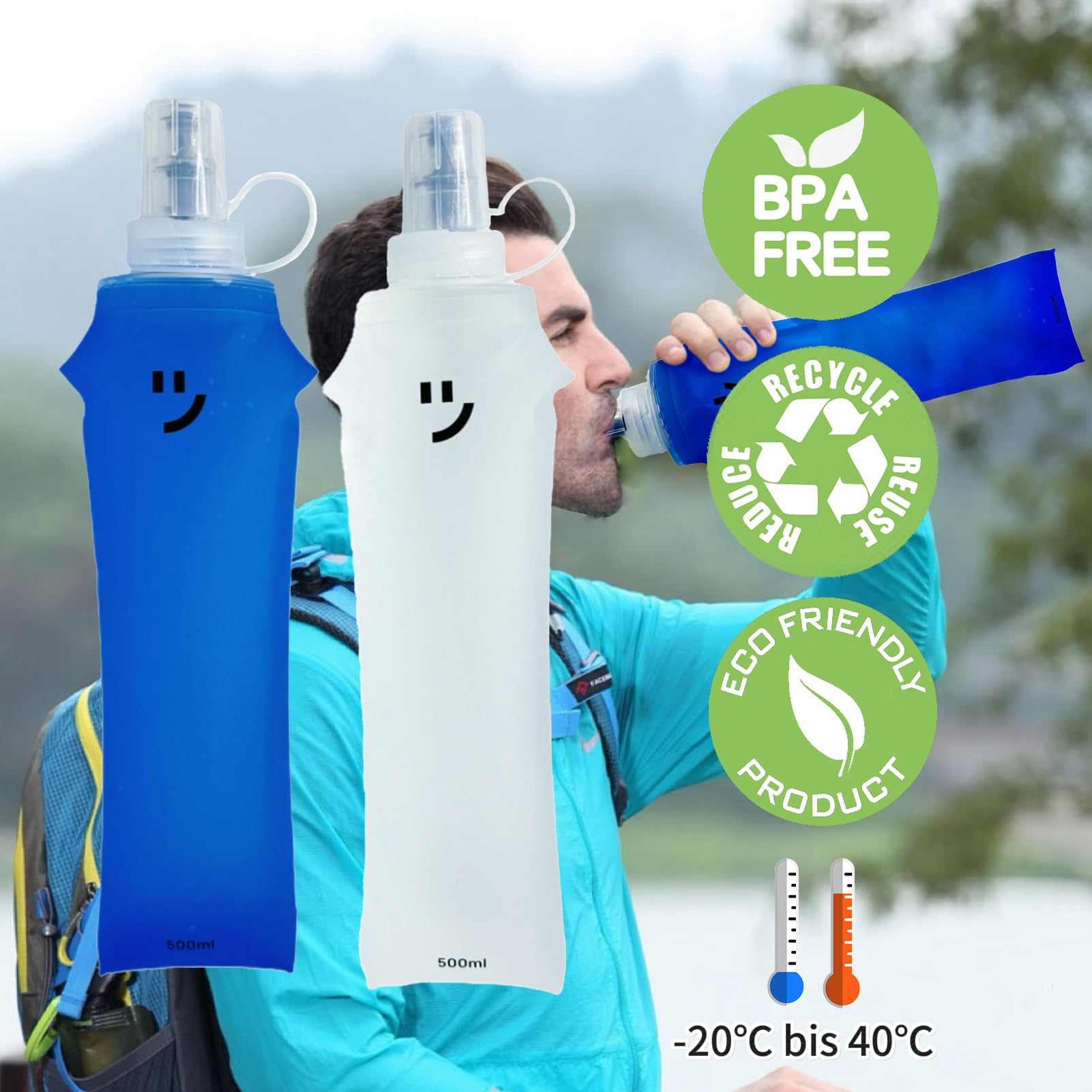 LotsJoy Soft Flask 500 ml, Foldable Drinking Bottle, Pack of 2 Water Bottles - Image 3