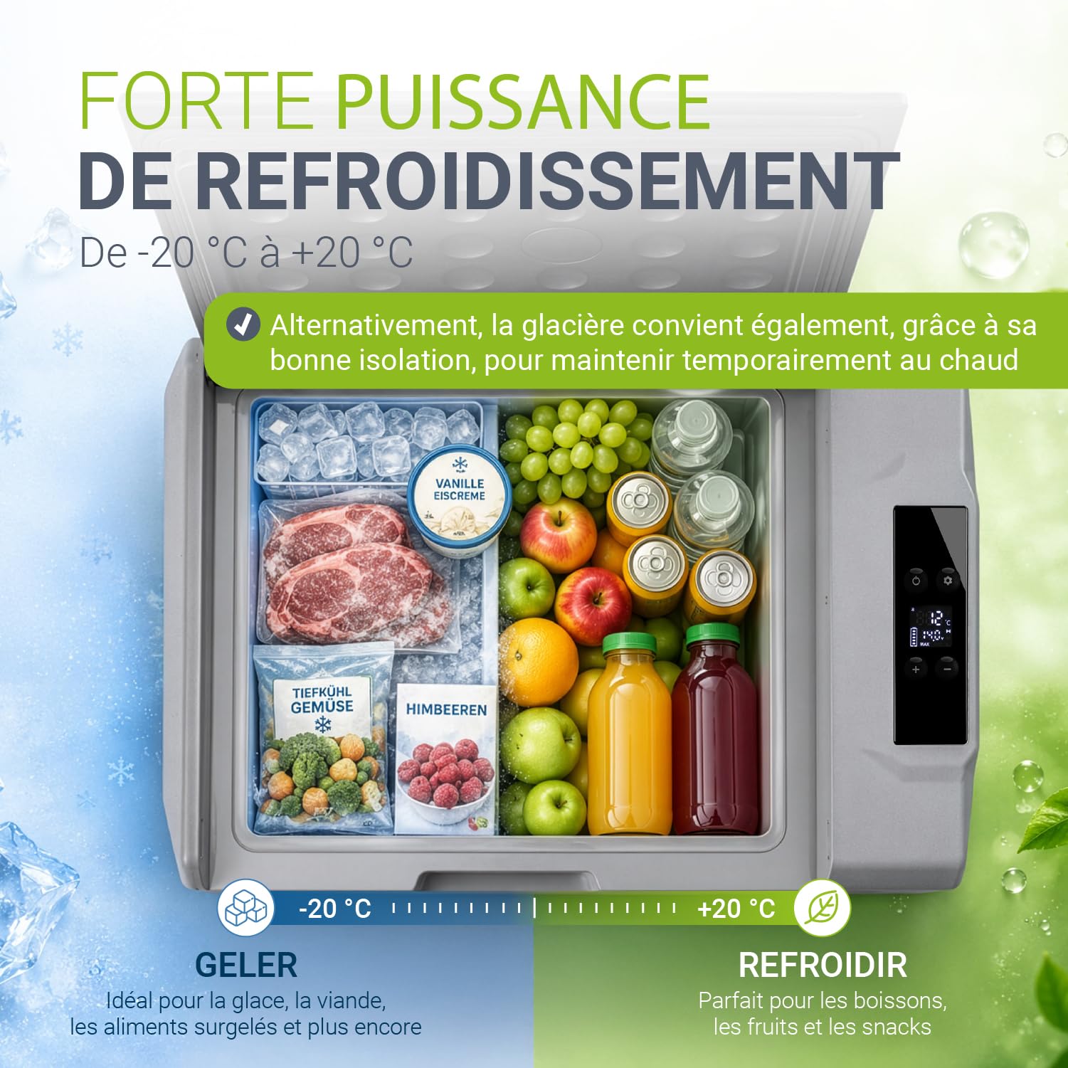 Juskys Glacière à compresseur 30 litres 12/24/230 V pour Voiture, Camion, Camping-Car - Mini réfrigérateur Froid et Chaud - glacière à compresseur pour Prise de Courant - Gris