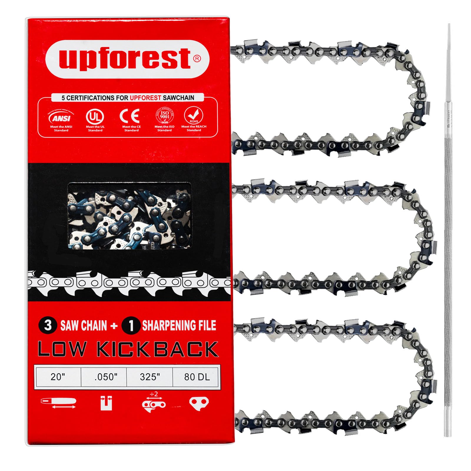 UPFOREST 20 Inch Full Chisel Chain, 325'' Pitch, 0.050'' Gauge, 80 Drive Links, Compatible with Husqvarna 450 Rancher, 445(E), 450(E), 545(MII) and 550XP(MII)