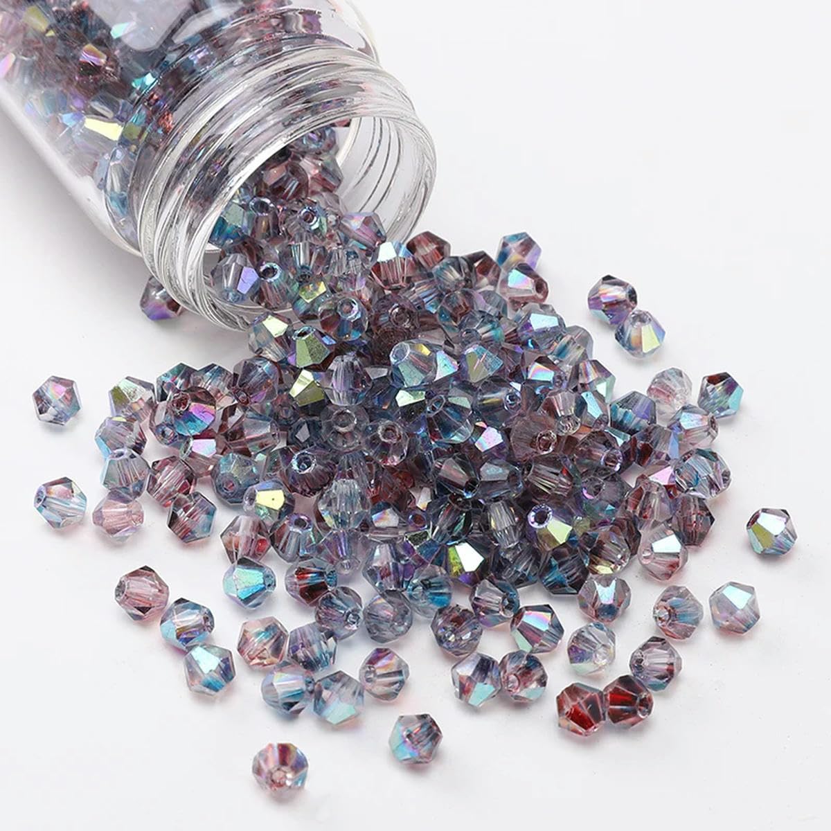 HUIOYG 130pcs 4mm Bicone Beads Crystal Loose Spacer Beads for Bracelet Making