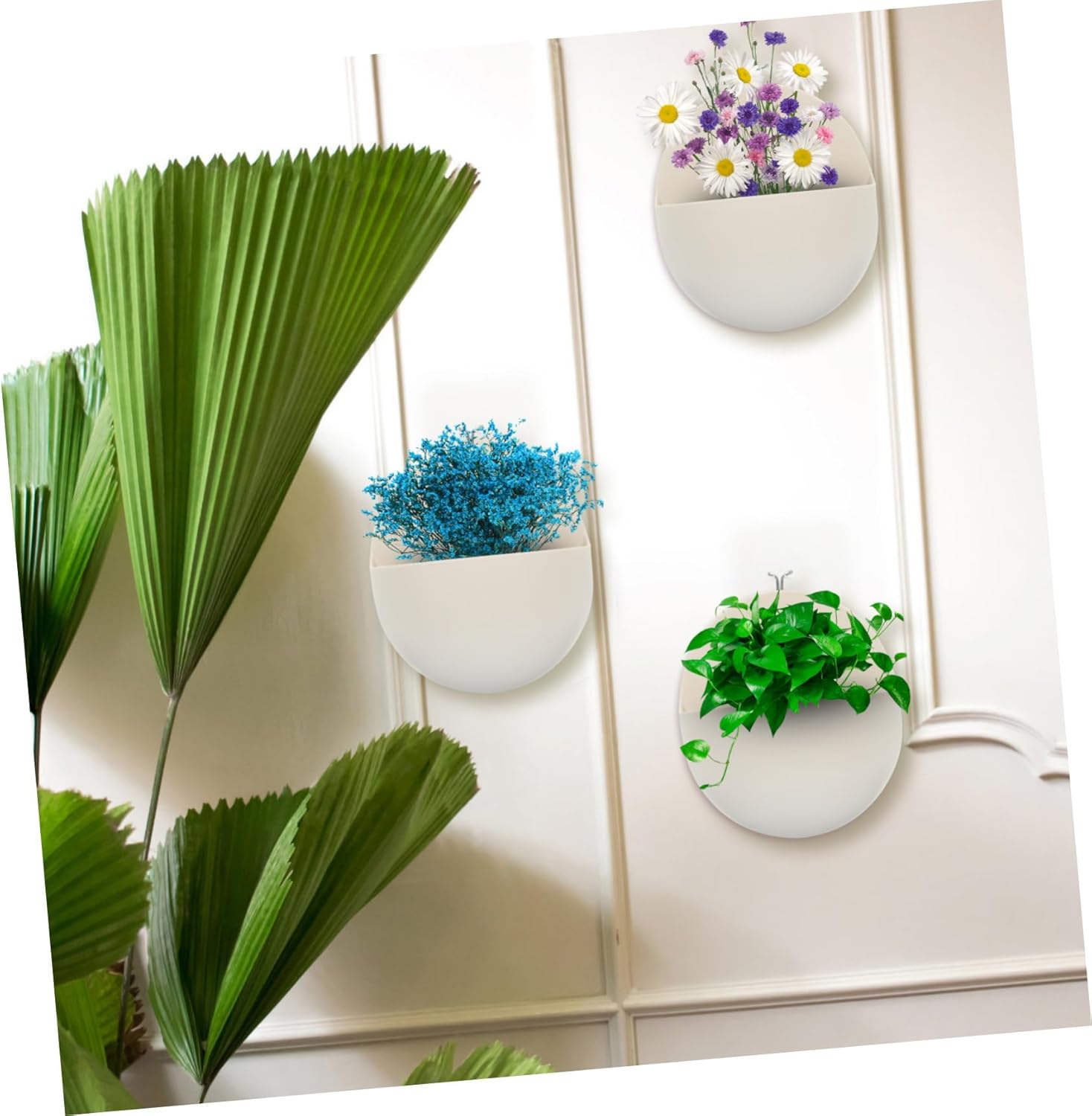 ORFOFE Wall Mount Flower Pot 4Pcs Semi-Circle Plastic Hanging Planters for Indoor Balcony Garden Vertical Space Saving Decorative Plant Holder