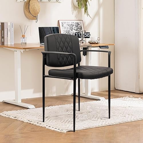 Miniatura 2 de CLATINA Silla apilable para sala de espera con reposabrazos, cómodas sillas de recepción de cuero, silla de escritorio de oficina estacionaria sin