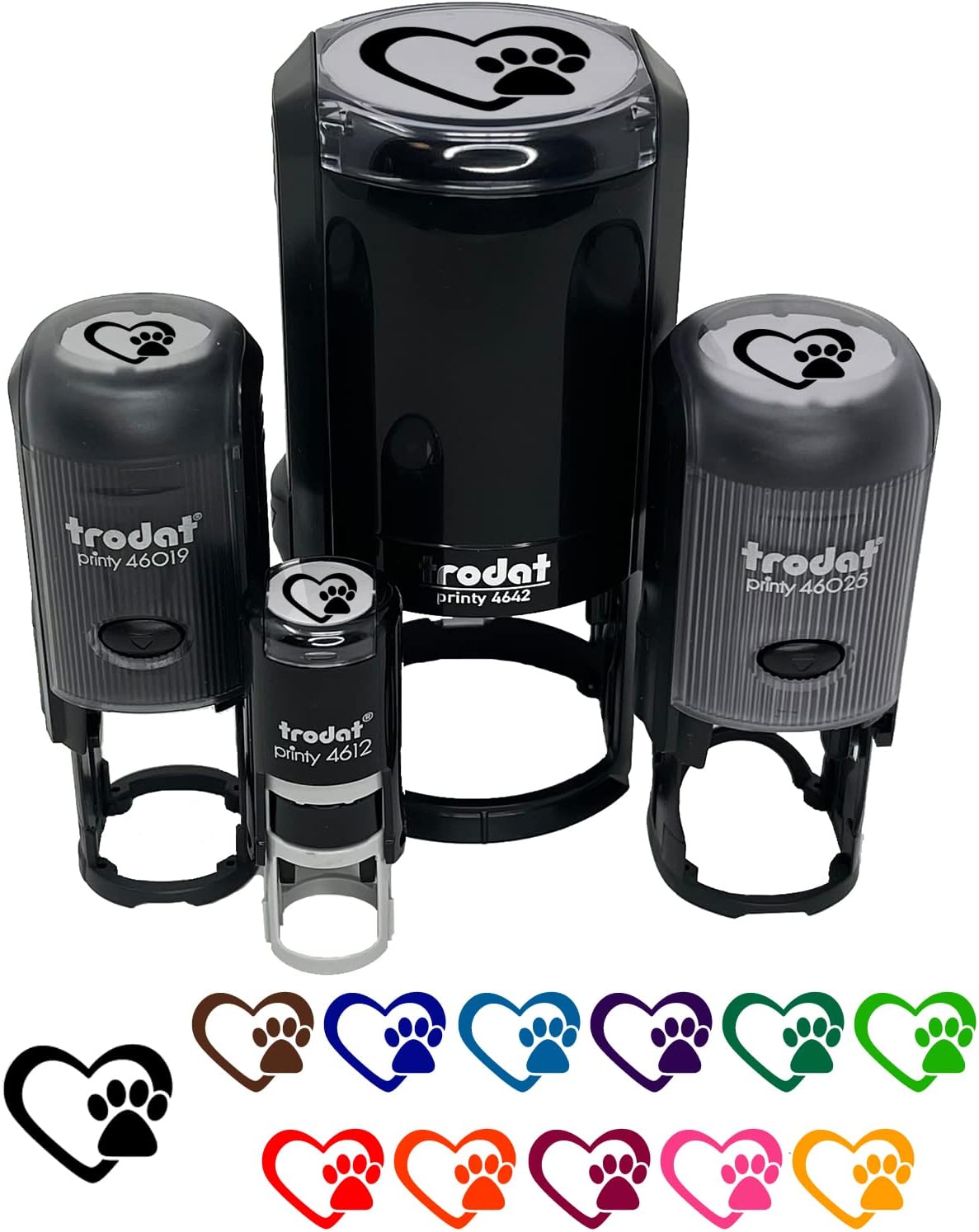 Heart with Paw Print Self-Inking Rubber Stamp Ink Stamper for Stamping Crafting Planners - 1-1/2 Inch Large - Red Ink