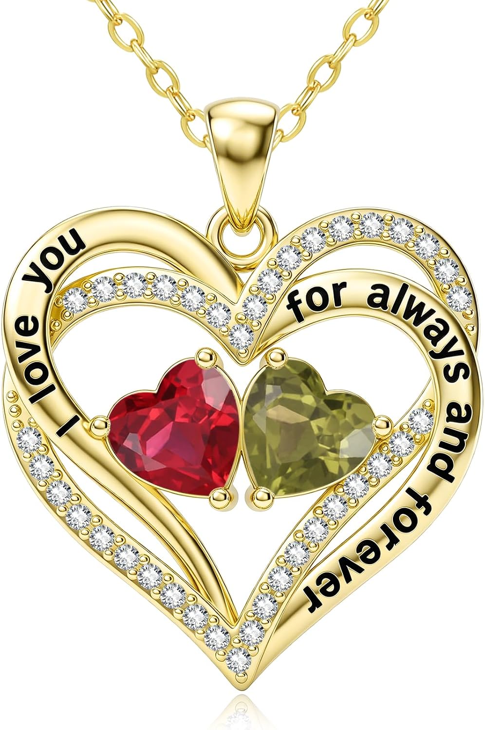 Necklace Gifts for Women 14K Gold Heart Double Birthstone Pendant