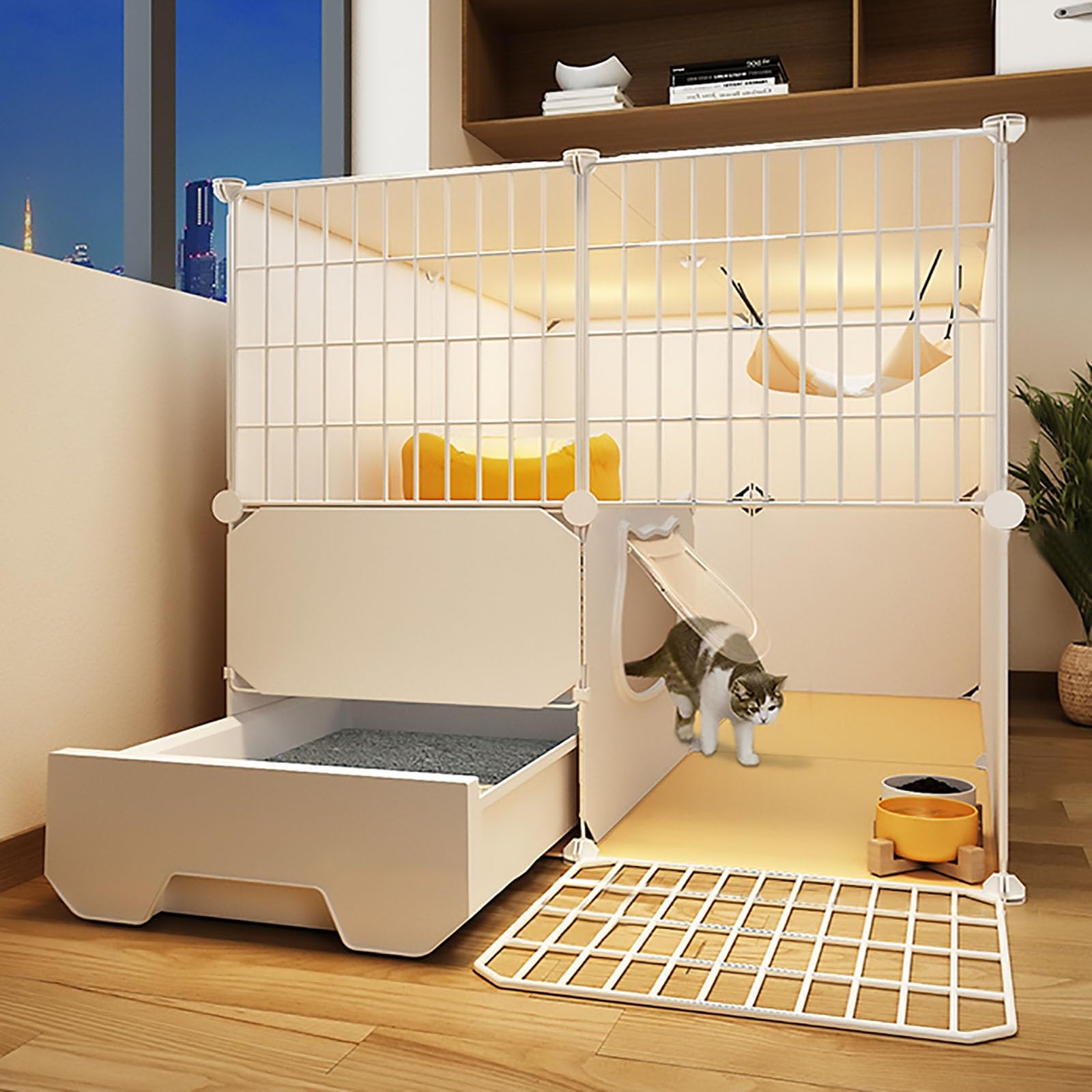 IMIDIA Cat Crate, Cat Cages Indoor Large With Litter Box 2-Tier, DIY Cat Enclosure Detachable Large Exercise Place Ideal for 1-2 Cat (Size : 75x75x73)