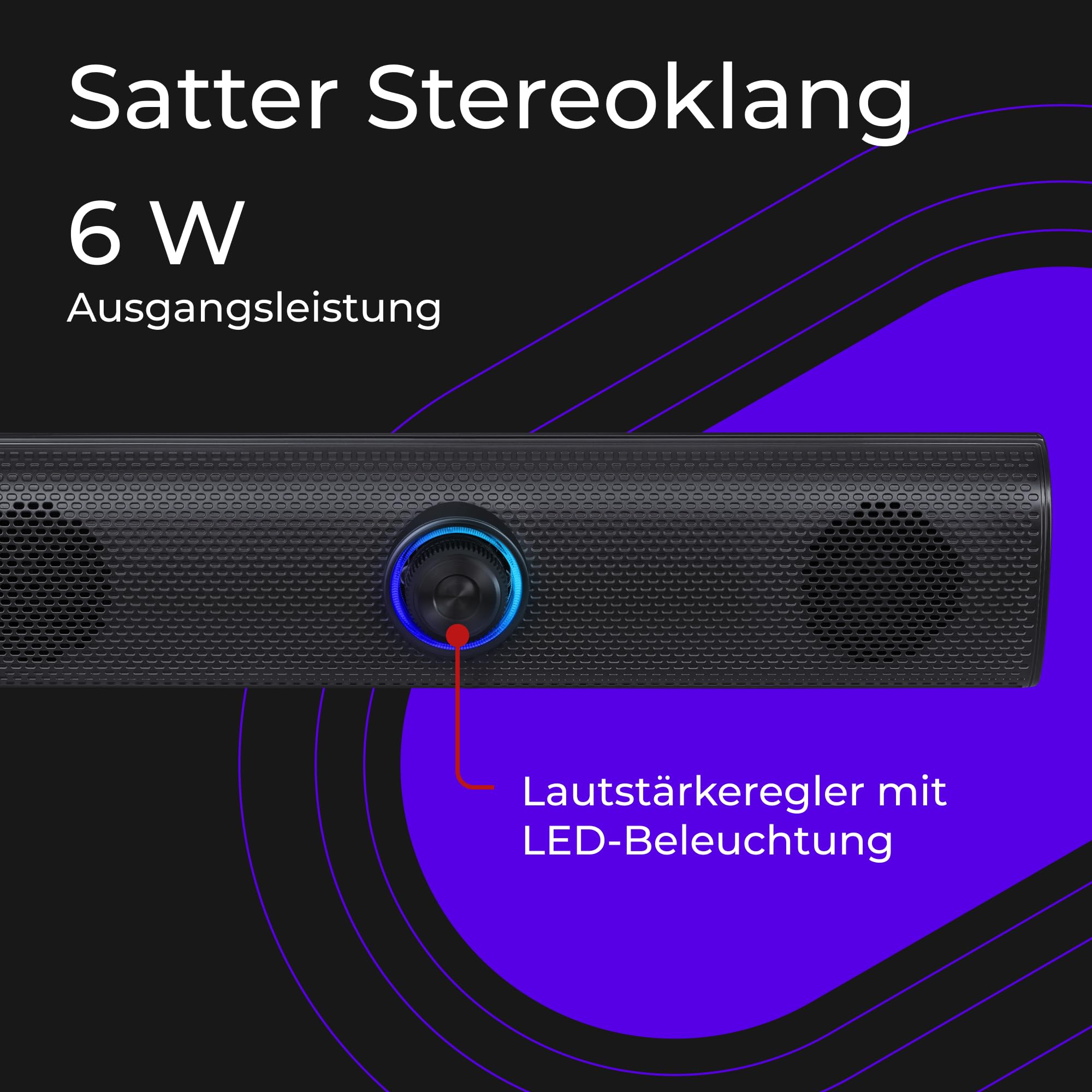 Defender Z11 - Altoparlante soundbar per PC - 2.0 monitor soundbar con suono stereo da 6 W RMS, controllo del volume LED, altoparlante per computer USB, jack da 3,5 mm per PC, laptop e installazione
