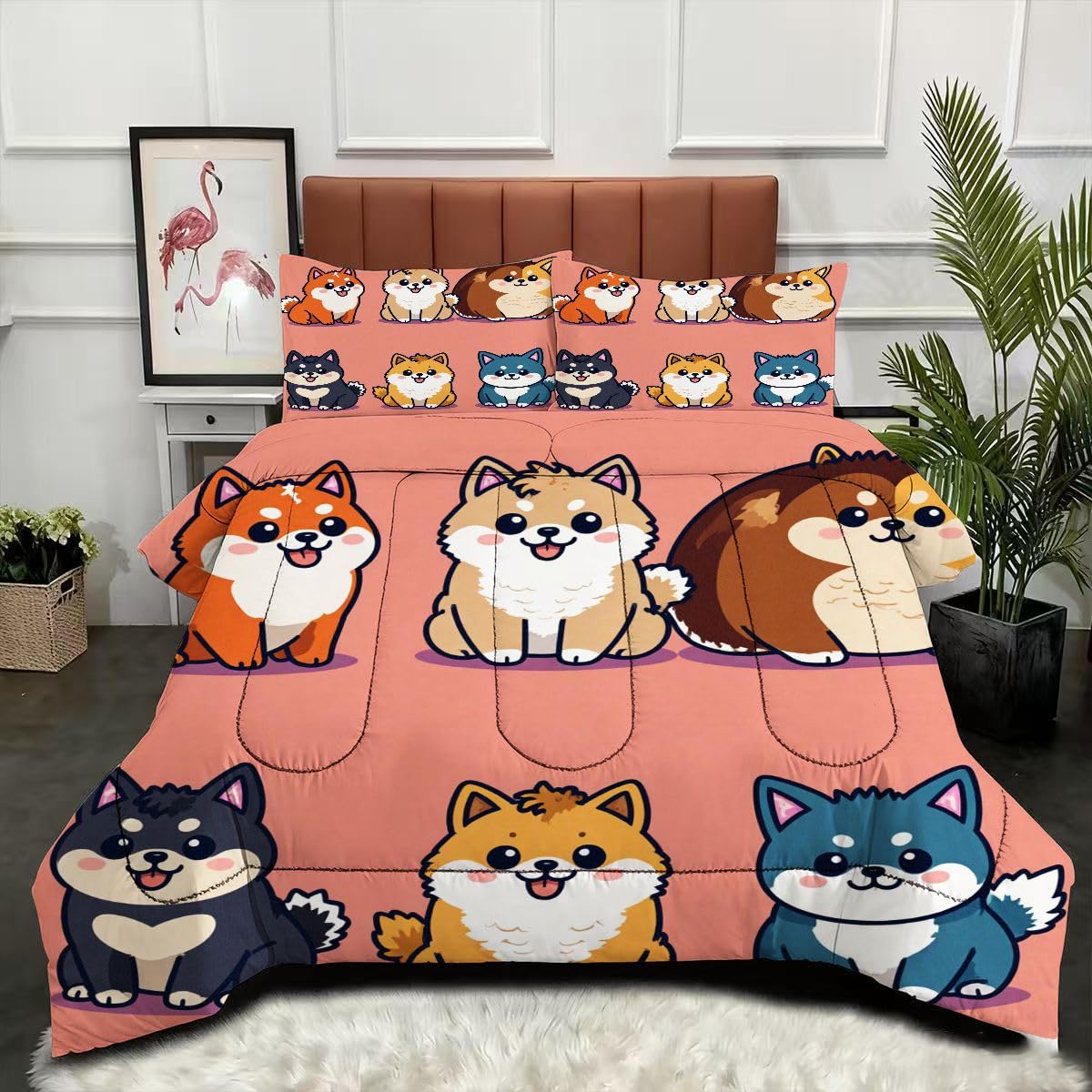 Couette 160x200 cm Chien, parure de lit 4 saisons légère et chaude avec couverture microfibres