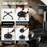 Vista 8 de Goplus Taburete mecánico, silla de garaje con ruedas de altura ajustable de 16 a 22 pulgadas, bandeja magnética extraíble para herramientas, cojín