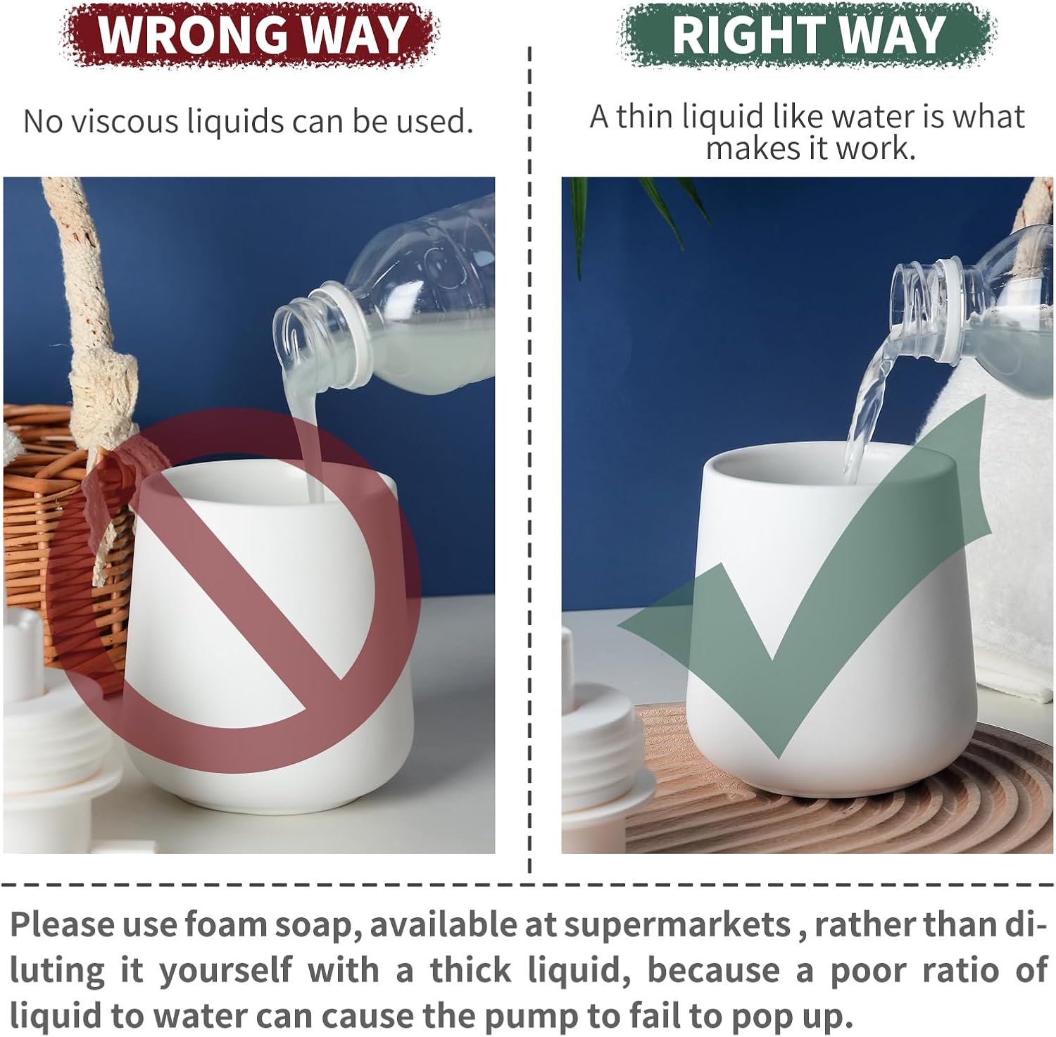 BosilunLife Foam Soap Dispenser - 12 oz Bathroom Lotion Pump, White Ceramic Dish Liquid Dispenser for Kitchen and Hand Wash (Rubber Paint) - Image 5