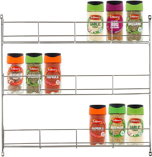 ALBERT AUSTIN 3/4/5 Tier Spice Rack - Wall Mounted Spices Organizer, Herb Rack, Spice Shelf, Seasoning Rack, Spice Racks for Inside Cupboard, Elegant & Modern Cupboard Organiser Steel Made (3 TIER)