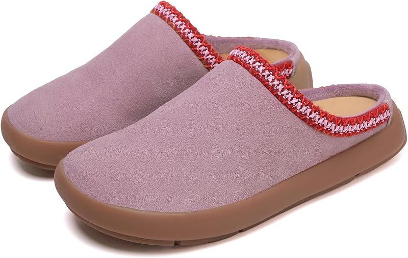 Womens 100% Genuine Suede Mules Arch Support Indoor Outdoor Slippers