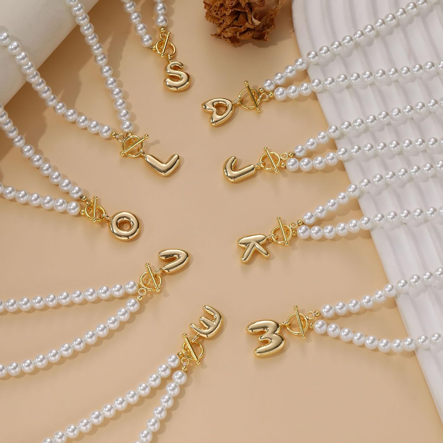 Valentines Day Gifts for Her, Pearl Necklaces for Women Bubble A-Z Initial Necklace Gold Dainty Pearl Choker Necklace Anniversary Birthday Graduation Gifts for Her Teen Stocking Stufffers Christmas Jewelry - Image 5
