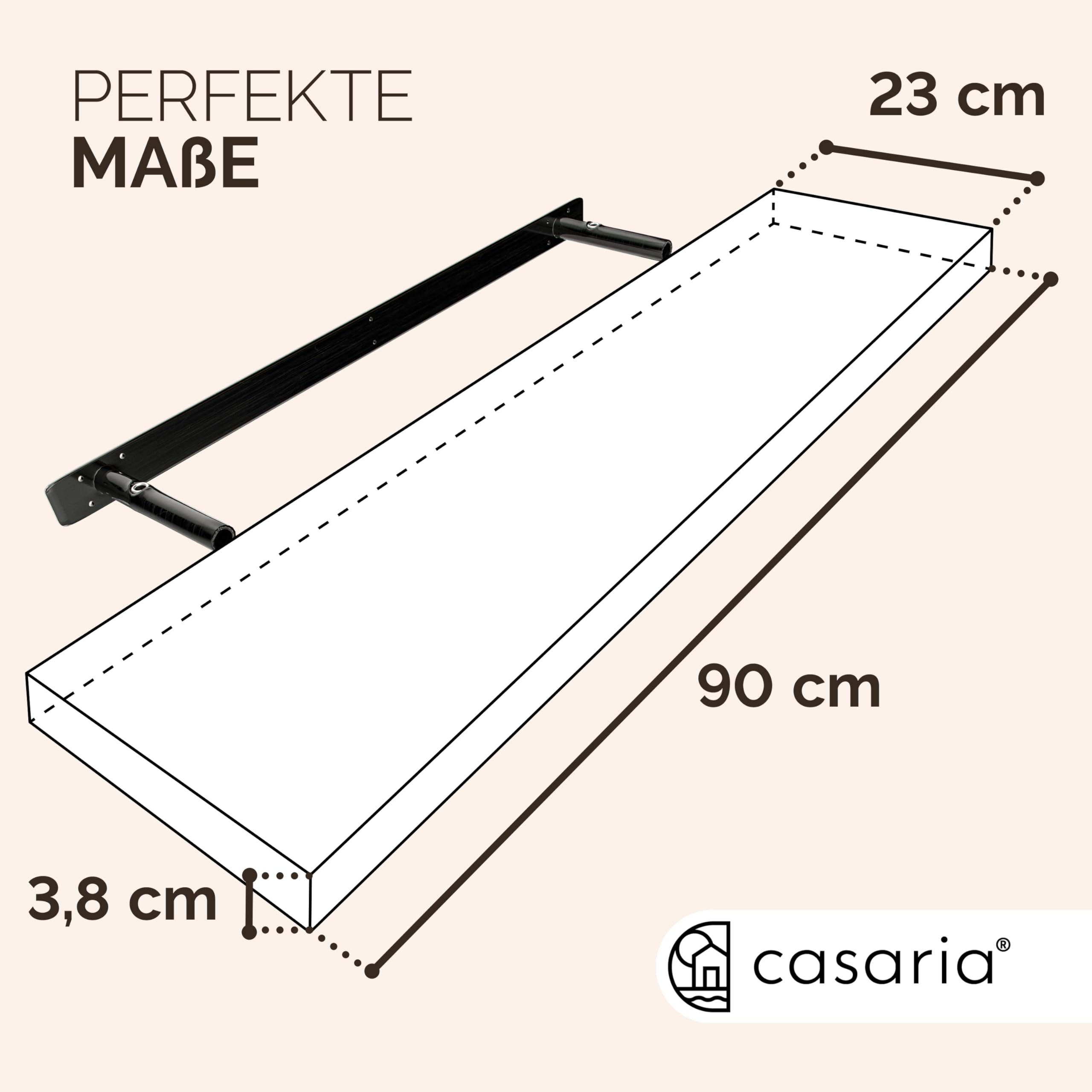 Casaria® 2X Wandregal Holz Dunkle Eiche Regal mit Halterung 15kg Tragkraft Hängeregal Küche Wohnzimmer Flur Wand Schweberegal Bücherregal Regalbrett Schwebend 90cm