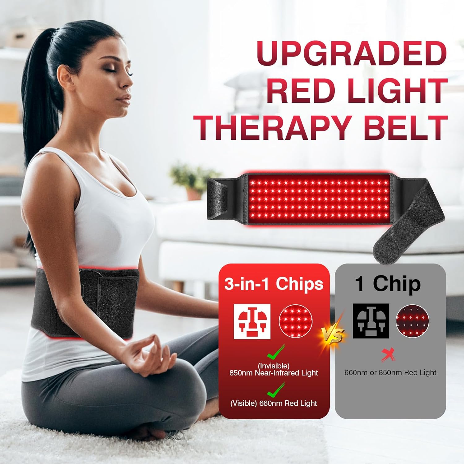Red Light Therapy Wrap for Body, Near-Infrared Red Light Therapy Belt with Vibration & Pulse, Near-Infrared Heating Pad Device for Back Shoulder Waist Muscle at Home Travel Office (1)