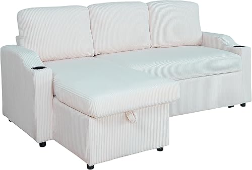 Miniatura 2 de ERYE Sofá cama modular reversible en forma de L, moderno sofá convertible tapizado de pana con sofá cama extraíble, diván de almacenamiento y