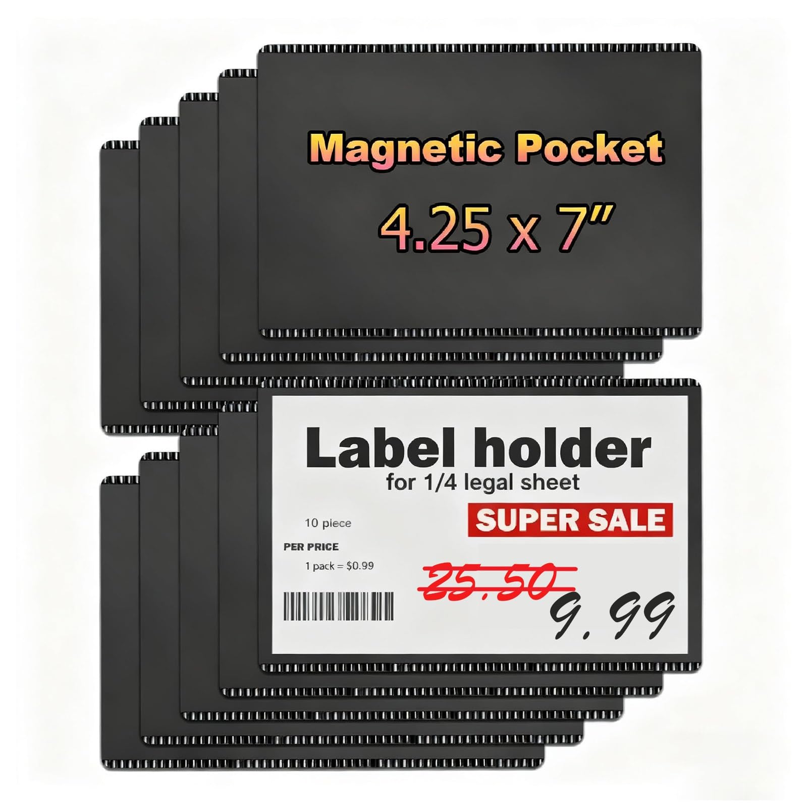 CHUNNIAO Magnetische Tasche als Preisschild, 10 x 17 cm, für Lager-Supermarkt, Regal- und Regalinformationsetikett, Kartenhalter, 10 Stück