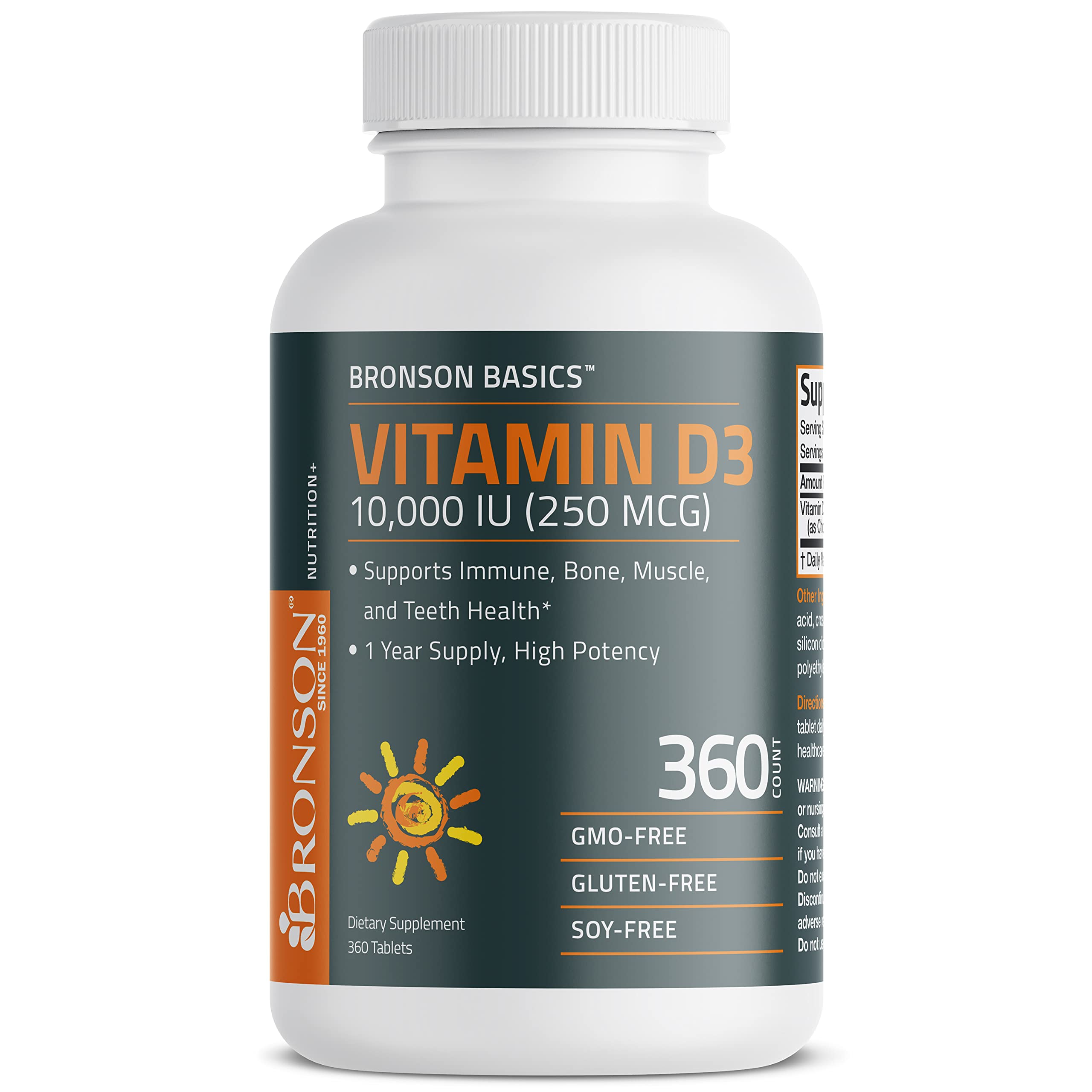 Bronson Vitamin D3 10,000 IU (250 MCG) Supports Immune, Bone, Muscle and Teeth Health, 1 Year Supply High Potency - Non-GM...