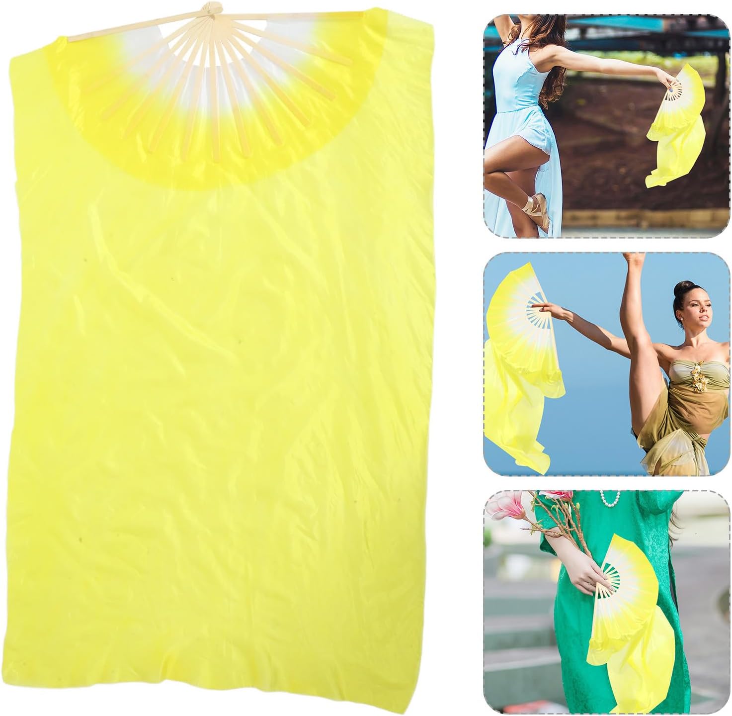 1 Pair Belly Dancing Fans with Long Yellow Veil Lightweight Folding Dance Fan Made of Rayon and Wood for Daily Use and Collection for Dance Lovers