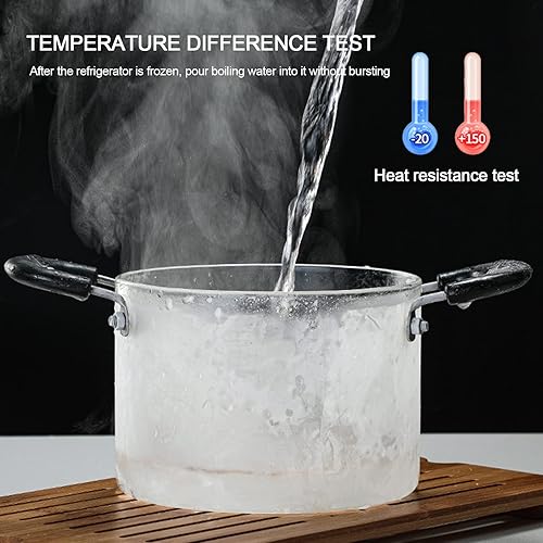 Miniatura 2 de Cacerola de vidrio con tapa, resistente al calor, olla de cocina de vidrio de borosilicato de madera con doble asa, cristalería transparente para